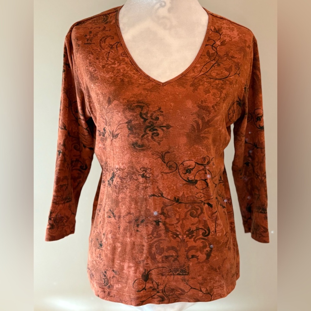 Chico’s Women's Rust colored V-Neck Top perfect for fall!